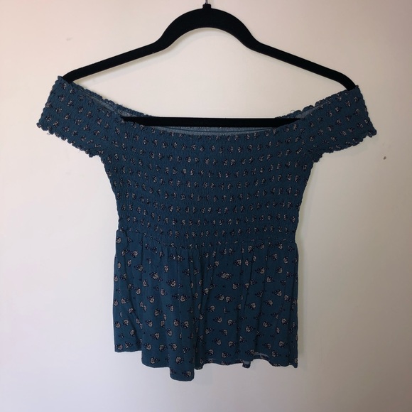 Blue green floral off the shoulder top - Picture 2 of 3